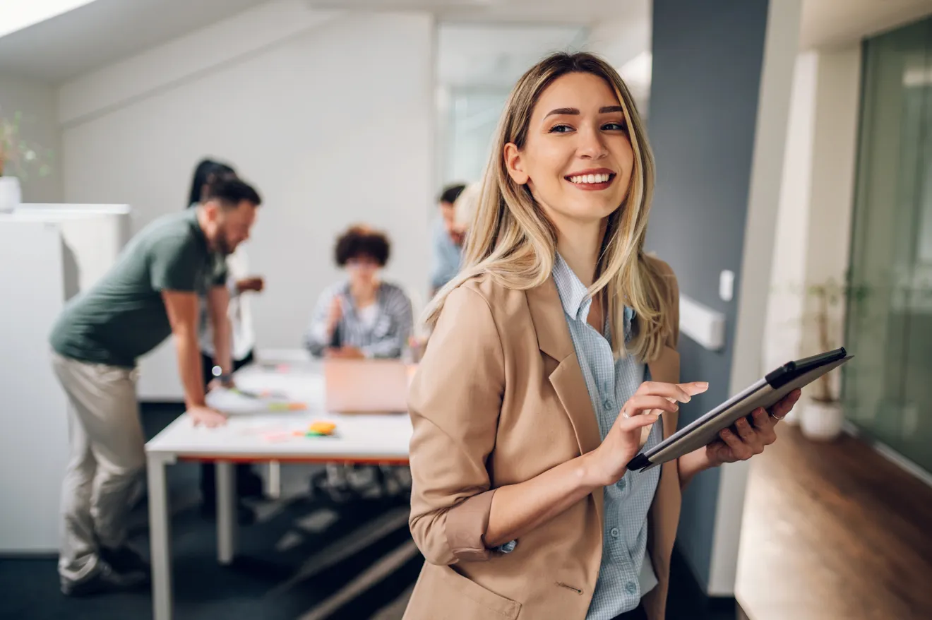 Woman smiling while working (1)